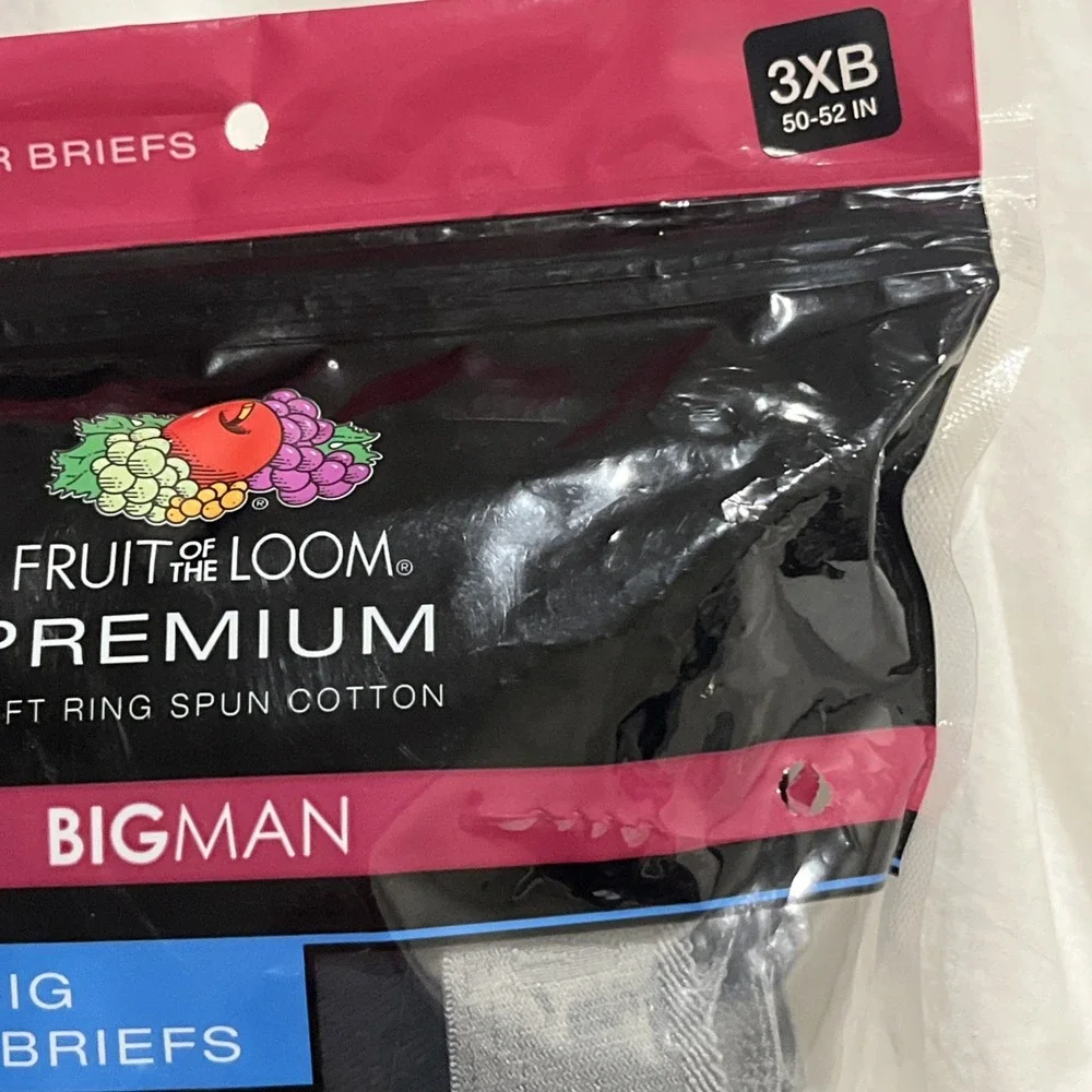 Fruit of the Loom Premium Big Boxer Briefs Men 3XB Grey/Blk Cotton 3 Pack NEW